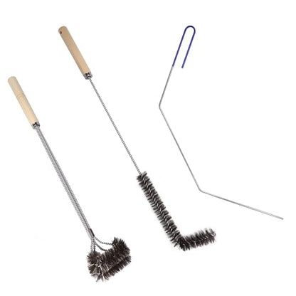 3 PCS Fryer Cleaning Tools, Deep Fryer Stainless Steel L-Shaped Brush, Cleanout Rod, Long Handle Basket Brush for Air Fryers, Deep Fryers - color: 3pcs Steel Brush