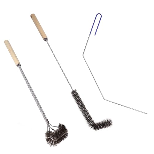 3 PCS Fryer Cleaning Tools, Deep Fryer Stainless Steel L-Shaped Brush, Cleanout Rod, Long Handle Basket Brush for Air Fryers, Deep Fryers - color: 3pcs Steel Brush