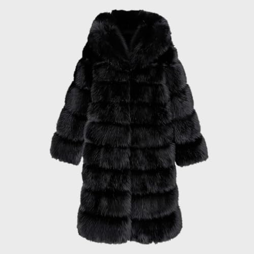 Lisa Colly Women Plus Size Faux Fur Jacket Big Hooded - color: Black, size: Medium
