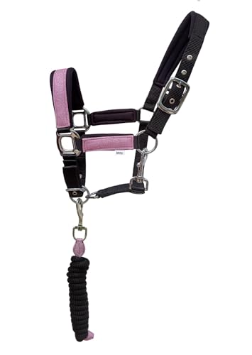 Horse Halter Glitter Nylon Adjustable Padded Lead Rope 606214-P - color: Pink Glitter, size: Pony