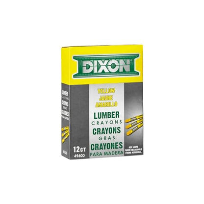 DIXON Industrial Lumber Marking Crayons, 4.5" x 1/2" Hex, Yellow, 12-Pack (X49600) - color: Yellow