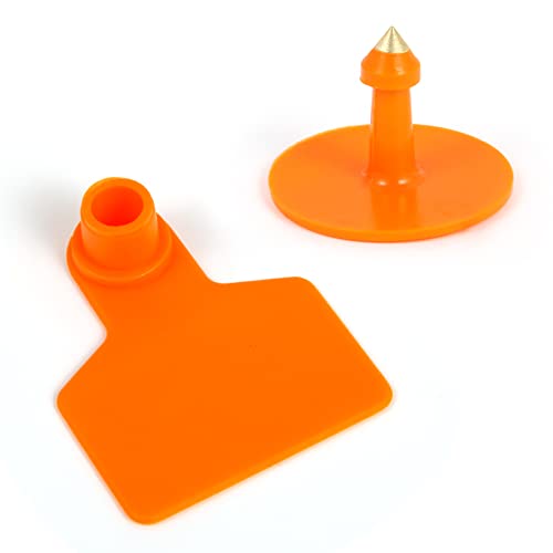Blank Cattle Ear Tags - 100PCS Plastic Livestock Ear Tags Farm Animal Tags ID Tags Red Yellow Green Blue Orange Ear Tagger Cattle Ear Tags for Cow Cattle Sheep Goats Pigs Hogs Mark Label (Orange) - style: Orange