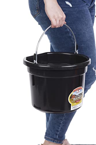Little Giant® Flat Back Plastic Animal Feed Bucket | Animal Feed Bucket with Metal Handle | Horse Stall Feeding and Watering Supplies (Black, 8 Quart) - color: Black, size: 8 Quart
