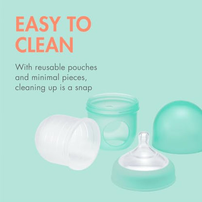 Boon Nursh Reusable Silicone Pouch Baby Bottles - Slow Flow Nipple - Silicone Baby Bottle Pouch and Nipple - Baby Feeding Essentials - Mint - 0-3 Months - 3 Count - 4 Ounce - color: Mint, size: 4 Ounce (3 Count)