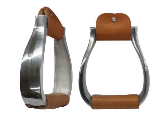 Showman Polished Aluminum Flat Bottom Stirrups w/Leather Tread