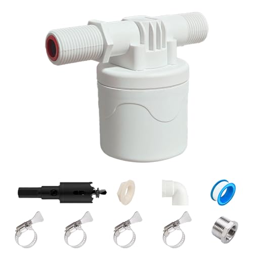 Chicken Waterer Float Valve Kit - Side Inlet, Compatible with Various Chicken Water Cups & Nipples, Includes Hole Opener, 4 Hose Clamps, Raw Tape, 1/2 to 3/4 Inch Adapter