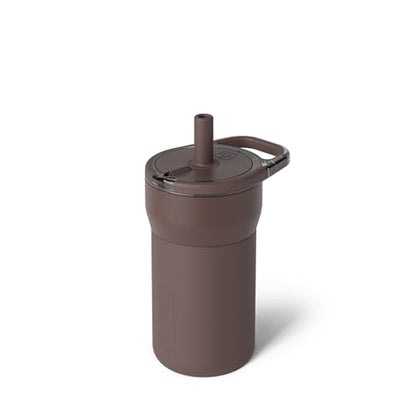 BrüMate Leap 12oz 100% Leakproof Kids Tumbler with Handle & Silicone Soft Straw | Durable Drop Resistant Silicone Sleeve | Made of Insulated Stainless Steel | Cup Holder Friendly | (Java) - color: Java
