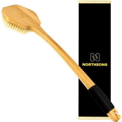NORTHSONG Body Brush Back Brush Shower Brush Back Scrubber for Exfoliating | Large Head Bath Brush,17.72"Extra-Long Curved Bamboo Handle,100% Boar Bristles,ideal for Elderly,Shoulder Pain,Gift Ready - size: 17.72 Inch Back brush-1Pack