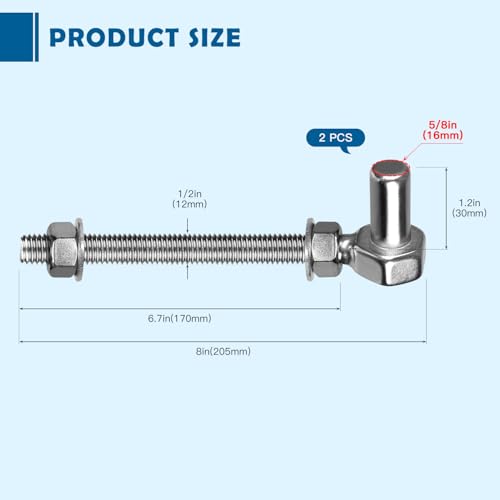 Heavy Duty Gate Hinges, 8" 2 Pcs Stainless Steel 304 Fence Gate Farm Gate Hinge, 600lbs Capacity for Wooden/Concrete Fence with 5/8'', Adjustable J Bolt Gate Hinge, Rust Proof - color: 8" 2pcs