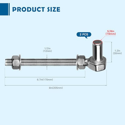 Heavy Duty Gate Hinges, 8" 2 Pcs Stainless Steel 304 Fence Gate Farm Gate Hinge, 600lbs Capacity for Wooden/Concrete Fence with 5/8'', Adjustable J Bolt Gate Hinge, Rust Proof - color: 8" 2pcs