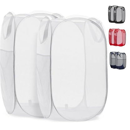 Handy Laundry Mesh Pop Up Laundry Hamper Foldable Basket 2-Pack - color: White, 2-PACK