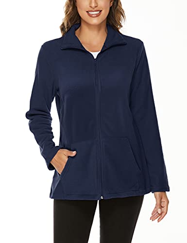 Hibelle Women's Outdoor Full-Zip Thermal Fleece Jacket with Pockets - color: 202-dark Blue, size: Medium