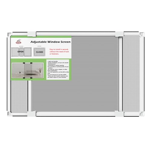 FLYZZZ Adjustable Window Screen for Hung Windows, White Expandable Horizontal Sliding Screen, 16" H x 21-40" W with Black Fiberglass Mesh Removable Window Screen Replacement,1-Pack - size: M(16" H x 21-40" W )-1 Pack