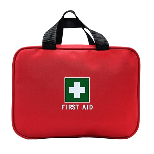 Red First Aid Bag Empty Travel Rescue Pouch Medical Bags First Responder Storage Compact Survival Medicine Emergency Bag for Car Home Office Kitchen Sporting Outdoor (Zipper MHS)