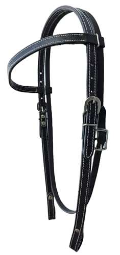 Double Stitched Latigo Leather Browband Western Horse Headstall - color: Black