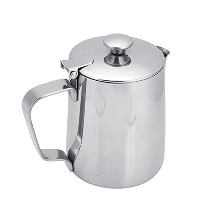 Milk Frother Cup, Stainless Steel Milk Frothing Pitcher, Milk Frothing Jug with Lid and Handle, Frothing Cup Pitcher, Coffee Frothing Mug for Office Home Kitchen (350ml) - size: 11.8 Ounces
