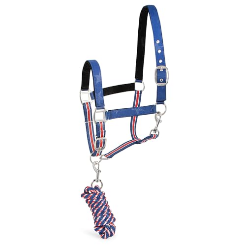 Jeffers Poplar Head Adjustable Padded Nylon Halter & Matching Lead Set with Quick Snap for Horses, Full Size Horse Halter with Padded Noseband & Crown, Equestrian Training Tack for Stable or Ranch Us - color: Allegiance