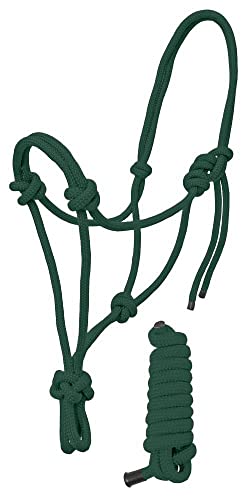 Resistance Plain Nylon Adjustable Rope Halter With Matching 6Ft Lead - color: Bottle Green