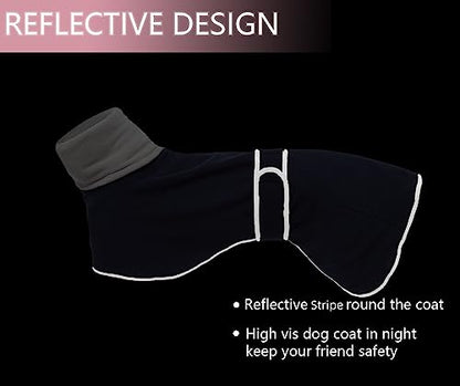 Greyhounds Lurchers Whippets Dog Coats with Reflective Stripe Dog Winter Coat Jacket Fleece Adjustable Band - Navy - S - color: Navy, size: Small (Length: 20"-21.5")