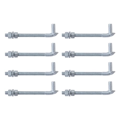 VIVIDA 8 Inch J Bolt Gate Hinge 8-Pack, 5/8" Gate Bolt Post Hinge | Galvanized Gate Bolt Post Hinge, Chain Link Fence Gate Hardware, Nuts & Washers Included - size: 8" (8 PCS)