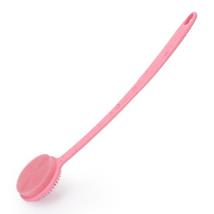 Silicone Back Scrubber for Shower, 17in Lengthen Long Handle Body Brush, Double Sided Shower Brush for Shower Exfoliating and Massage Can Produce Rich Foam, Long Handle Back Scrubber for Men - color: Pink