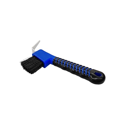 Blue Horse Hoof Pick Brush, Soft Grip Handle with Stiff Bristles for Effective Hoof Cleaning Portable Grooming Tool - color: Blue