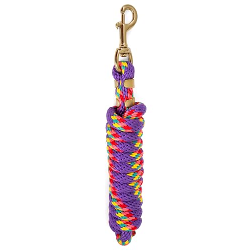Jeffers Neon Poly Horse Lead Rope with Brass Bolt Snap, 8' - Spiral Purple - color: Purple with Spiral Pattern, size: 5/8inch x 8inch