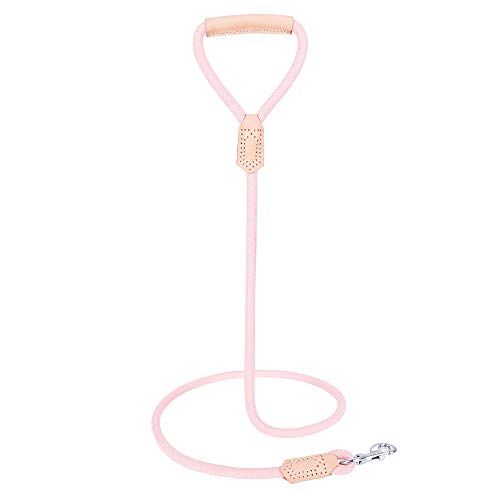 Mile High Life Dog Leash with Genuine Leather-Wrapped Ends/Handle, 4/5/6FT - color: Pink, size: 48 Inch-1/2"