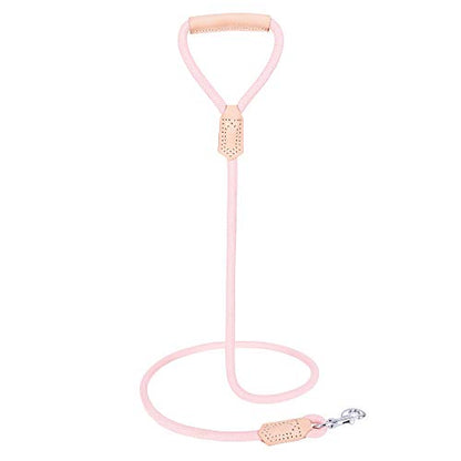 Mile High Life Dog Leash with Genuine Leather-Wrapped Ends/Handle, 4/5/6FT - color: Pink, size: 48 Inch-1/2"