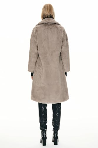 Orolay Women's Fuzzy Fleece Winter Jacket Faux Fur Lapel Coat Mid-Length Sherpa Teddy Coat - color: Grey, size: Medium