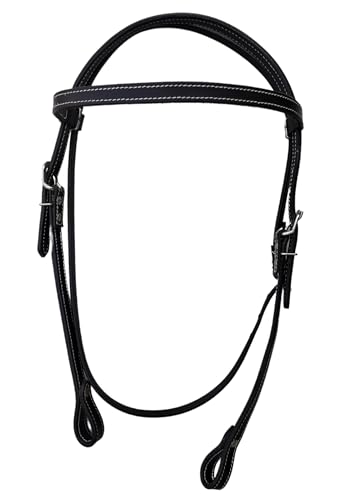 Double Stitched Latigo Leather Browband Western Horse Headstall - color: Black