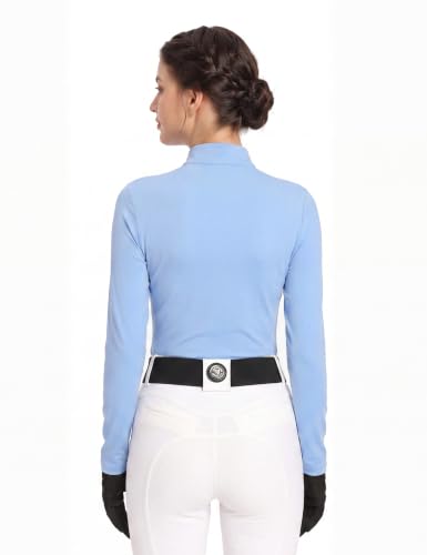 Harrison Howard Women’s Equestrian Riding Shirt, UPF 50+ Quarter Zip Breathable Horse Riding Top, Quick Dry Schooling Shirt - color: Ice Blue, size: Small