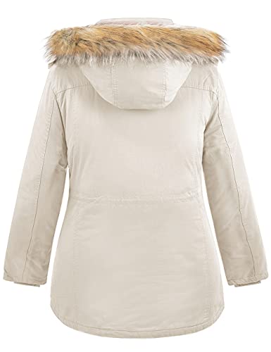 Soularge Women's Winter Plus Size Sherpa Lined Jacket with Hood | Women's Plus Size Workwear Fit,100% Cotton Outer Shell,Soft Fleece Lining,Windproof Stand Collar - color: Beige, size: 1X