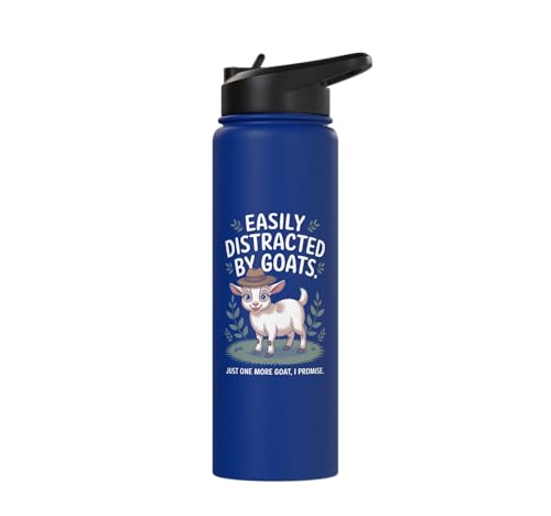 Easily Distracted by Goats Cute Coat Pygmy Goat Farmer Stainless Steel Insulated Water Bottle - color: Royal Blue