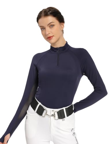 Harrison Howard Women's Long Sleeve Riding Top with Half Mesh Arms, UPF 50+ Quick-Dry Summer Shirt with Stylish Neckline - color: Dark Blue, size: Small