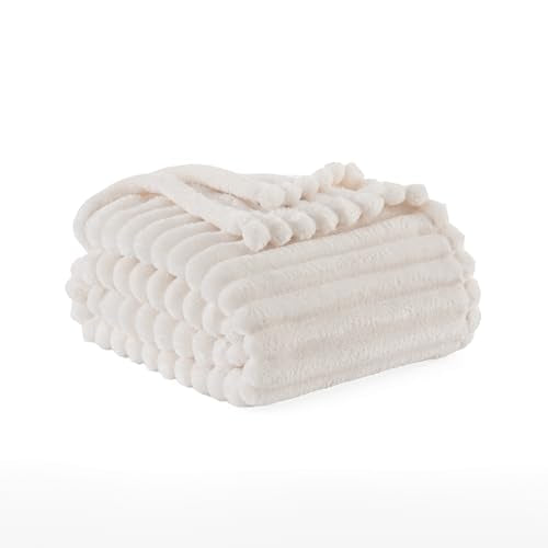 Berkshire Ribbed VelvetLoft® Throw – 330gsm Medium Weight Plush, Extra Soft & Warm Plush Throw Blanket for Bedroom, Couch, Travel – Durable & Easy Care(Goose Egg, Throw Size 50" x 60") - color: Goose Egg, size: Throw (50 in x 60 in)