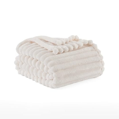 Berkshire Ribbed VelvetLoft® Throw – 330gsm Medium Weight Plush, Extra Soft & Warm Plush Throw Blanket for Bedroom, Couch, Travel – Durable & Easy Care(Goose Egg, Throw Size 50" x 60") - color: Goose Egg, size: Throw (50 in x 60 in)