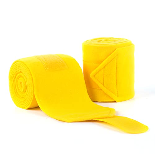 Horse Polo Wraps 2.5m Soft Fleece Polo Wraps Equestrian Leg Bandage Wrap Set of 4 Packs (Yellow - 2.5m) - color: Yellow - 2.5m
