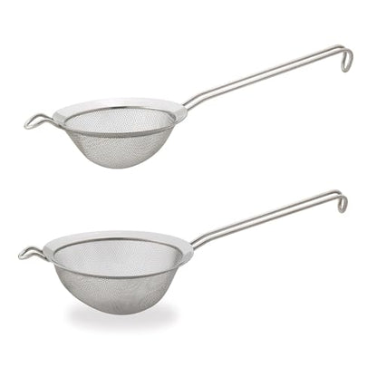 HIC Kitchen Fine Double Mesh Strainer, 18/8 Stainless Steel, Set of 2, Includes 5-Inch and 7-Inch Strainer - size: Double Mesh, Set/2 (5, 7-Inch)