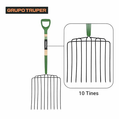 Truper TruTough Ensilage Fork, Manure/Bedding Fork, 10 Tines, 30-Inch Wood Handle with Poly D-Handle (Model BPJ-10/30330) - size: 30-Inch, style: Tru Tough - Manure/Bedding Fork 10-Tine
