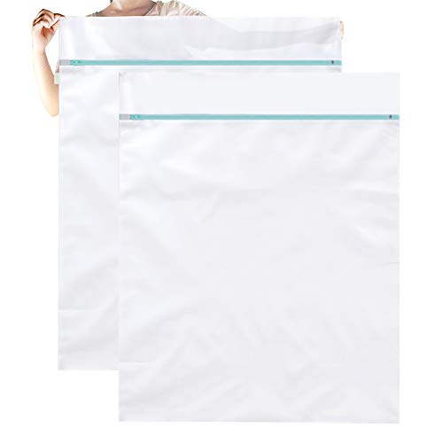 OTraki 2 Pack Extra Large Laundry Mesh Bag 43 x 35 Inch Mesh Laundry Bag Zippered Big Net Bag for Blanket Sweater Coat Bedding Sheet in Home Dorm Hotel Don't Drying, Melting 140-176℉, White - size: 35 x 43 inch