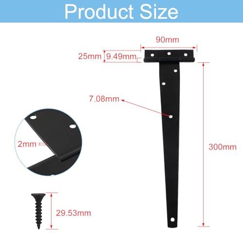 Murtenze 12 Inch T-Strap Barn Door Hinges, Black, 2PCS - color: Black, size: 12 Inch - 2Pack