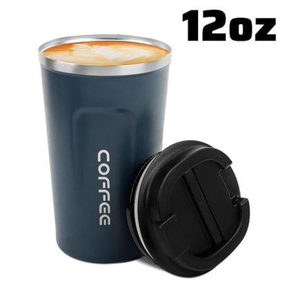 MOMSIV 12oz Travel Coffee Mug, Insulated Coffee Cup with Leakproof Lid - color: A-Silver Blue-12oz