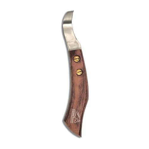 Equine Care Farrier Loop Hoof Knife, J2 Stainless Steel, Wood Handle