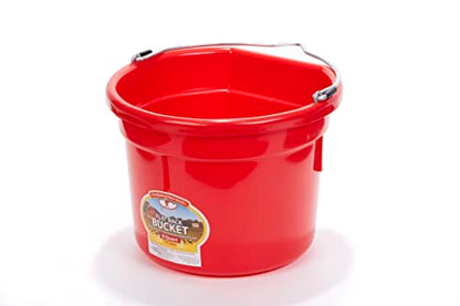Little Giant® Flat Back Plastic Animal Feed Bucket | Animal Feed Bucket with Metal Handle | Horse Stall Feeding and Watering Supplies (Red, 8 Quart) - color: Red, size: 8 Quart