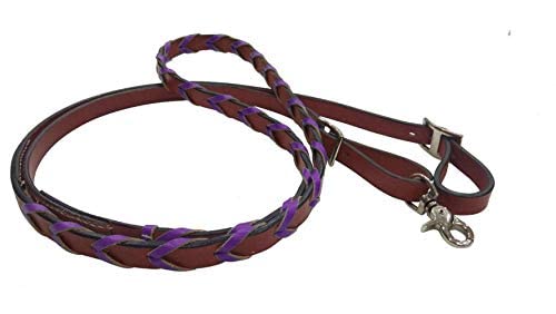 Showman Leather Braided Reins w/Colored Lacing - color: Purple