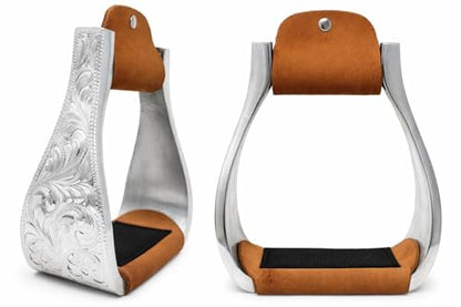 CHALLENGER Western Horse Tack Aluminum Engraved Rubber Grip Saddle Stirrups 5176