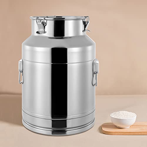 Milk Bucket 28L/7gal Stainless Steel Milk Transport Barrel with Lid, Heavy Duty Milk Jugs with Three Buckles and Two Sturdy Handles for Oil, Milk, Coffee, Wine, Tea, Honey - size: 28L/7gal