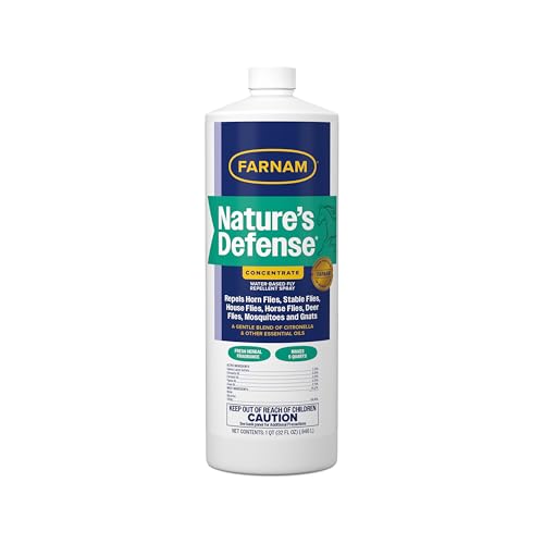 Farnam Nature’s Defense Concentrate, Botanical Fly Repellent Spray, 32 oz | Makes 5 Quarts,Water-Based,Repels horn flies, stable flies, house flies, horse flies, deer flies, mosquitoes and gnats