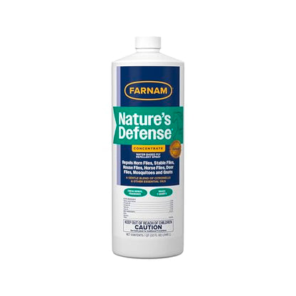 Farnam Nature’s Defense Concentrate, Botanical Fly Repellent Spray, 32 oz | Makes 5 Quarts,Water-Based,Repels horn flies, stable flies, house flies, horse flies, deer flies, mosquitoes and gnats